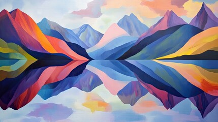 Vibrant reflections shimmering on a serene mountain lake with towering peaks in the background
