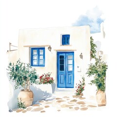 Fototapeta premium An ancient greek Santorini Cycladic houses painting art architecture.