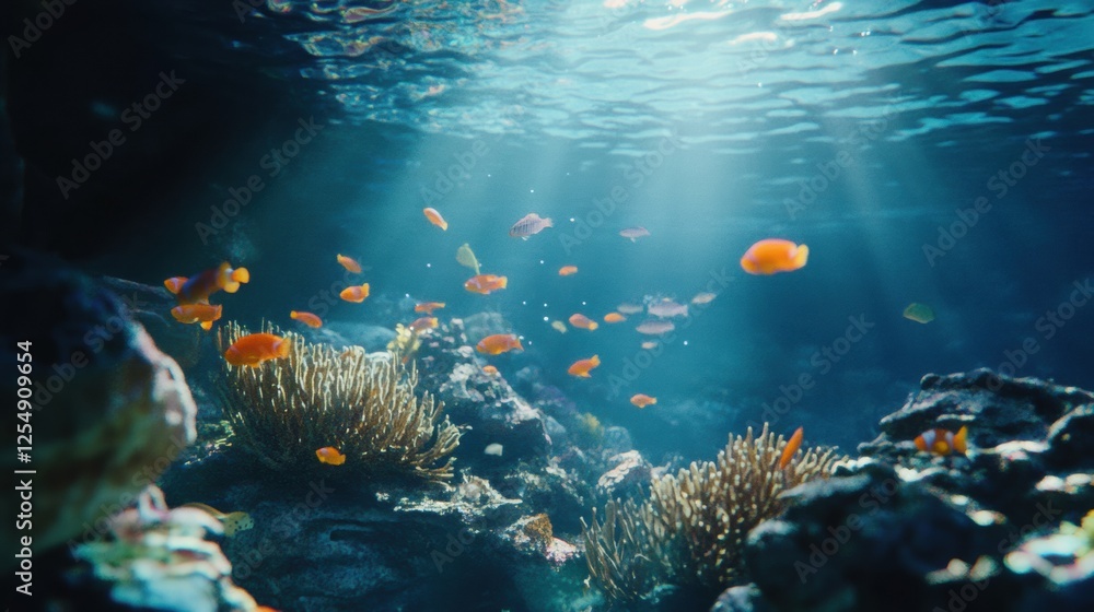 Aufkleber exploring a colorful coral reef teeming with tropical fish under clear blue waters during the day. g