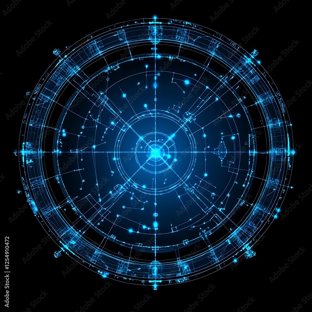 Poster celestial blueprint digital grid representation artistic design with intricate lines and patterns