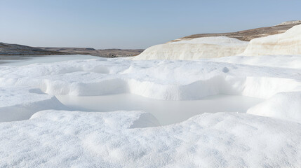 Obraz premium Pamukkale's white terraces, Turkey. Travel brochure background