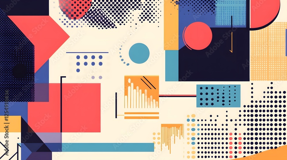 Aufkleber abstract geometric composition featuring circles squares and halftone patterns
