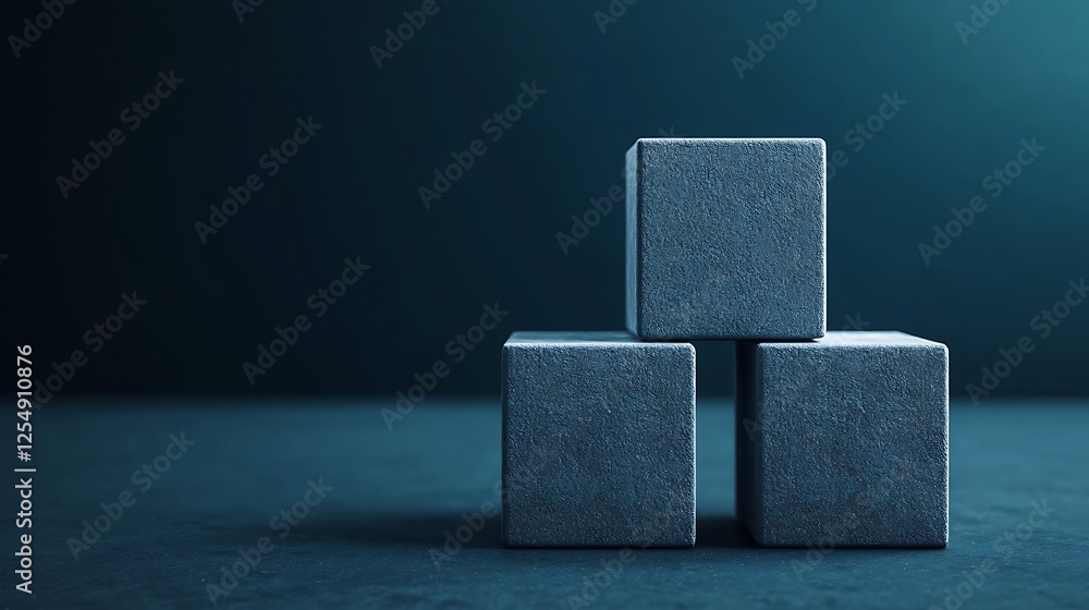 Aufkleber a minimalist arrangement of three textured cubes set against a dark background, creating a striking 