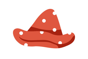 Fairy hat, funny pointed headwear with polka dot print. Head accessory for magician costume. Cute magic pointy headdress with pattern. Flat graphic vector illustration isolated on white background
