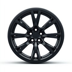 Obraz premium Black alloy wheel, isolated, white background, automotive part