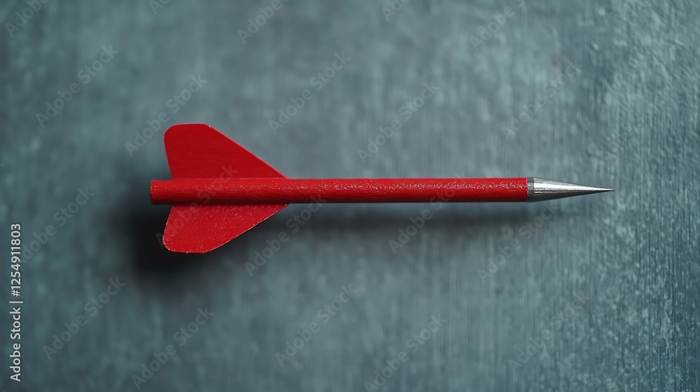 Poster a red dart rests on a textured gray surface, highlighting its sleek design and sharp tip, perfect fo