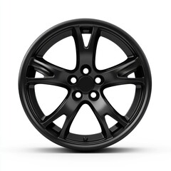 Obraz premium Black alloy wheel, isolated on white background, automotive part, for vehicle upgrade
