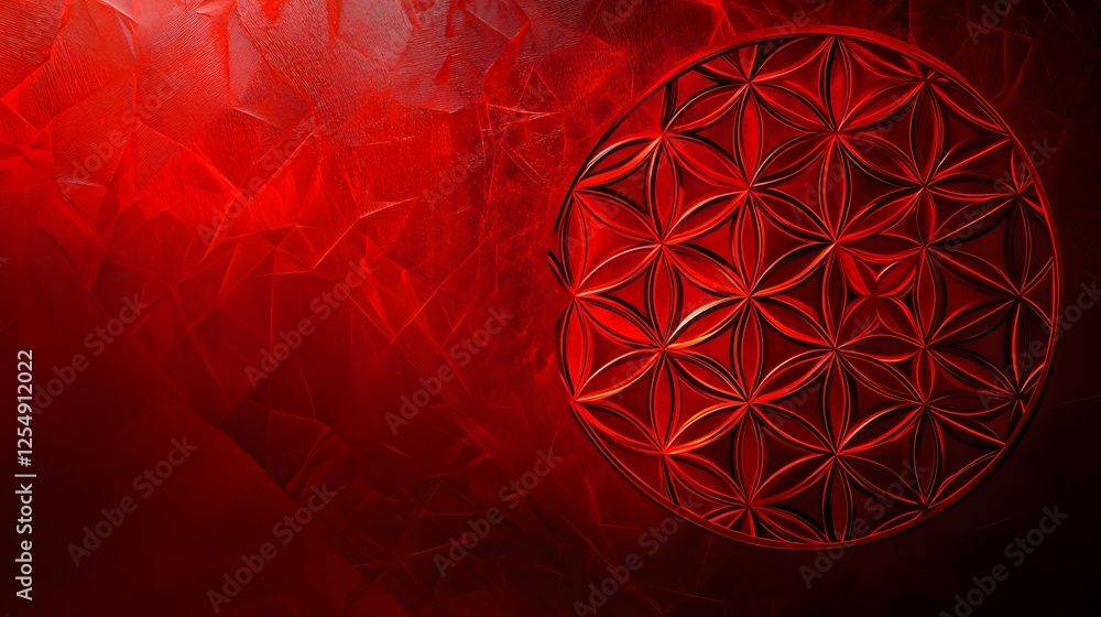 Poster intricate red flower of life pattern against abstract textured background