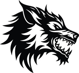 Werewolf  head vector illustration, werewolf  head silhouette and line art vector design