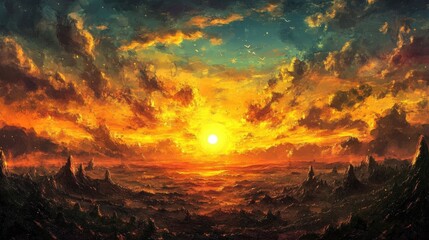 Vibrant sunset over a vast natural panorama