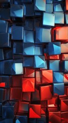 Fototapeta premium Colorful abstract artwork featuring various shades of blue, red, and orange in a patchwork design