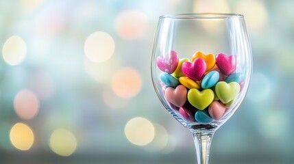 Glass Filled with Colorful Heart-Shaped Candies: A Festive and Sweet Display