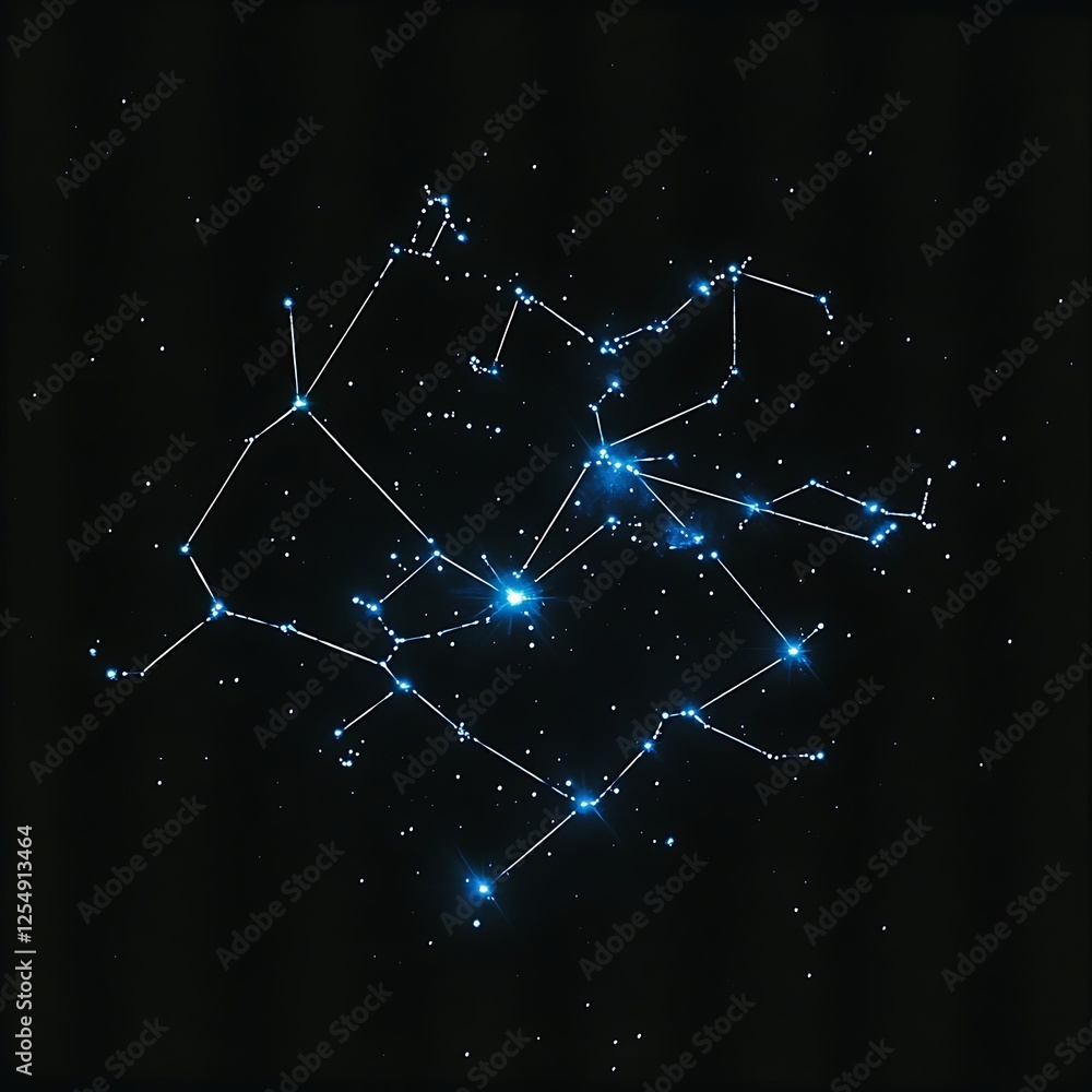 Poster celestial map of stars and constellations dotted across dark sky showcasing astronomy and navigation