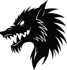 Werewolf  head vector illustration, werewolf  head silhouette and line art vector design