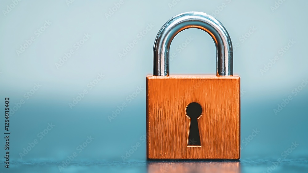 Poster a shiny padlock with a keyhole sits on a smooth surface, symbolizing security and protection.