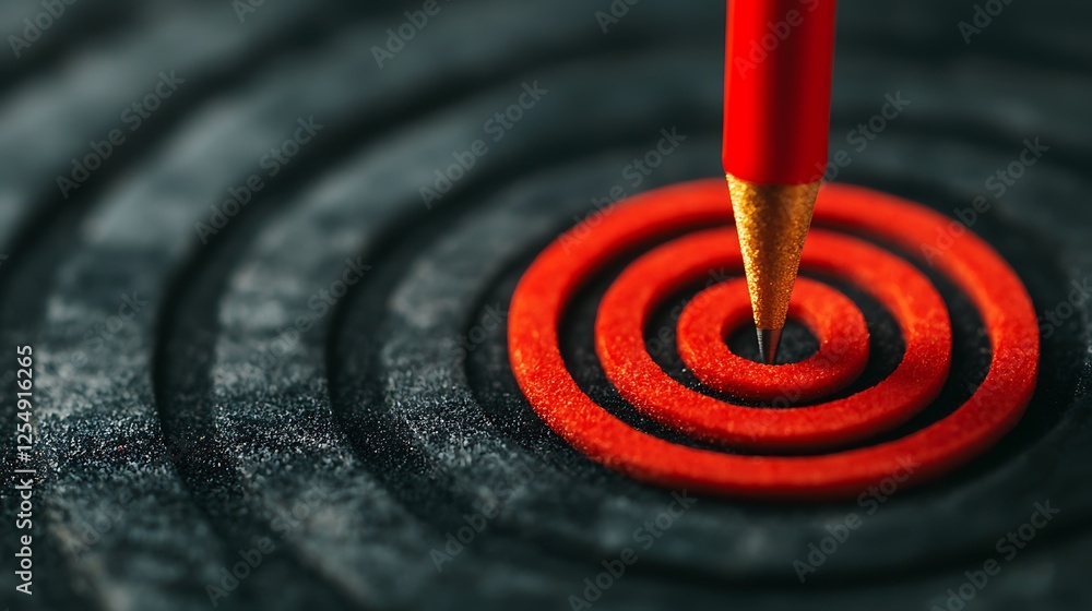 Poster a close-up of a red pencil poised over a target with concentric circles, symbolizing focus and preci