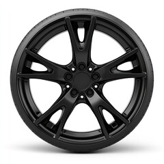 Obraz premium Black alloy wheel tire isolated white background automotive