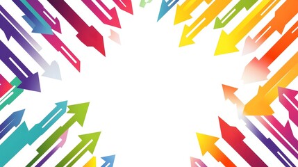 Colorful arrows converge towards the center on a white background