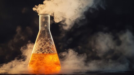 Bubbling Orange Liquid in Erlenmeyer Flask