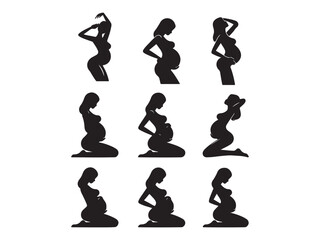 mother lovely pregnant woman silhouettes vector