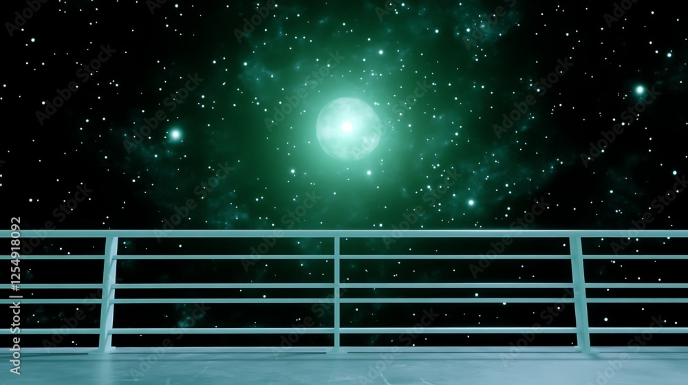 Poster celestial view from spacecraft deck in deep space