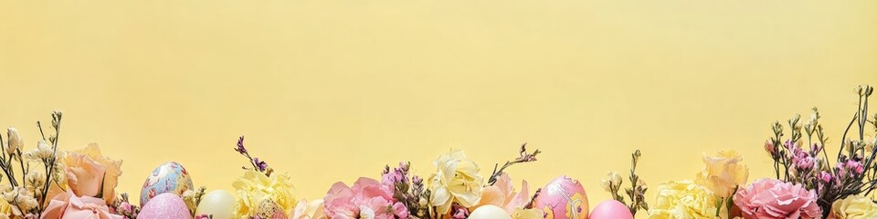 Obraz premium Vibrant Spring Bouquet with Pastel Flowers Against a Bright Yellow Background for Fresh and Joyful Artwork.