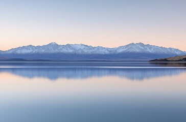 Fototapeta premium Serene Mountain Reflections in Calm Lake at Dawn with Soft Pastel Colors 