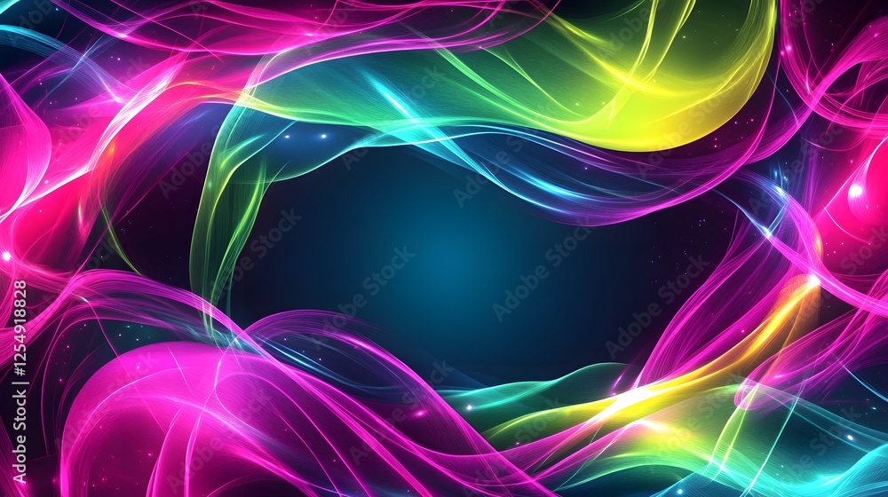 Poster abstract colorful swirls create a frame against a dark background