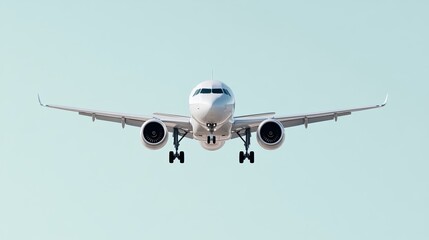 Obraz premium Elegant Simple illustration of a low cost airline jet with vibrant discount banners floating around it on a gradient sky background 