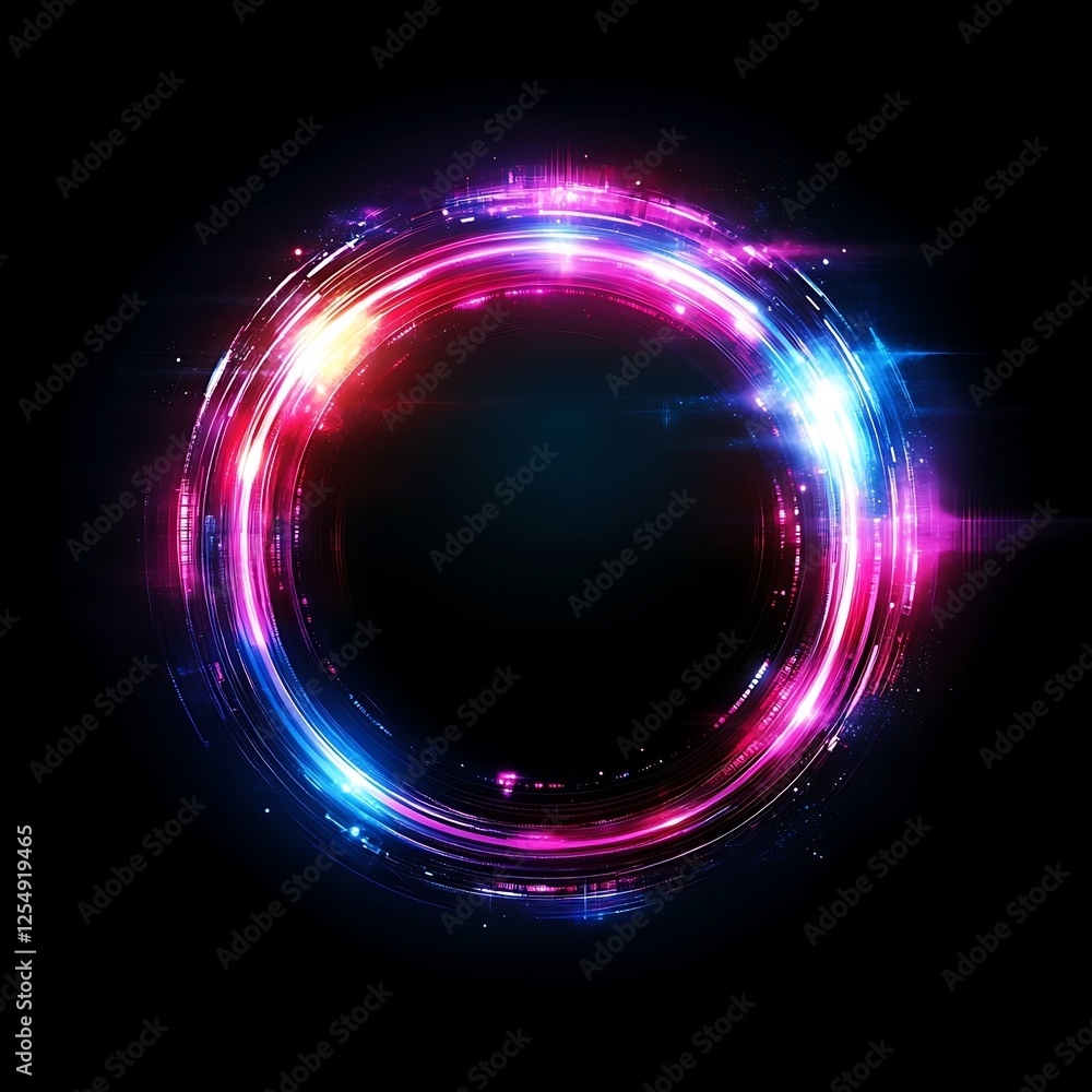 Poster circular energy field with vibrant colors and dynamic lines in a high tech graphic design style