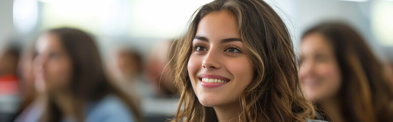 Smiling Student in Classroom - Education and Learning Environment for Language Courses and Teaching