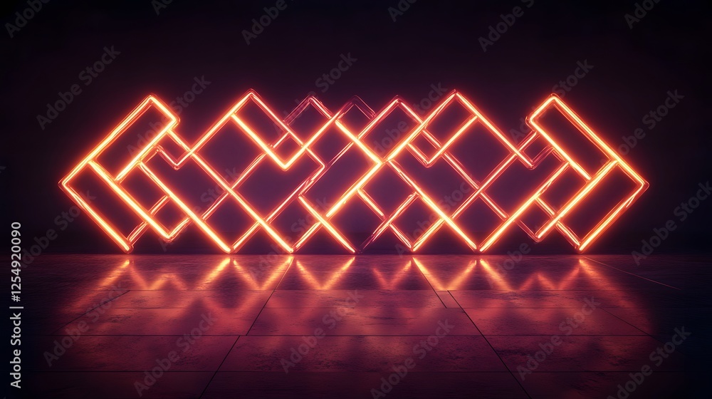 Poster interlocking orange neon squares create an abstract geometric structure