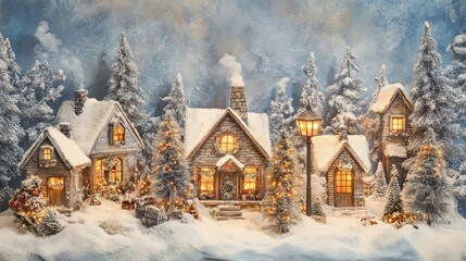 Fototapeta premium Winter scene with snowy trees and a festive atmosphere