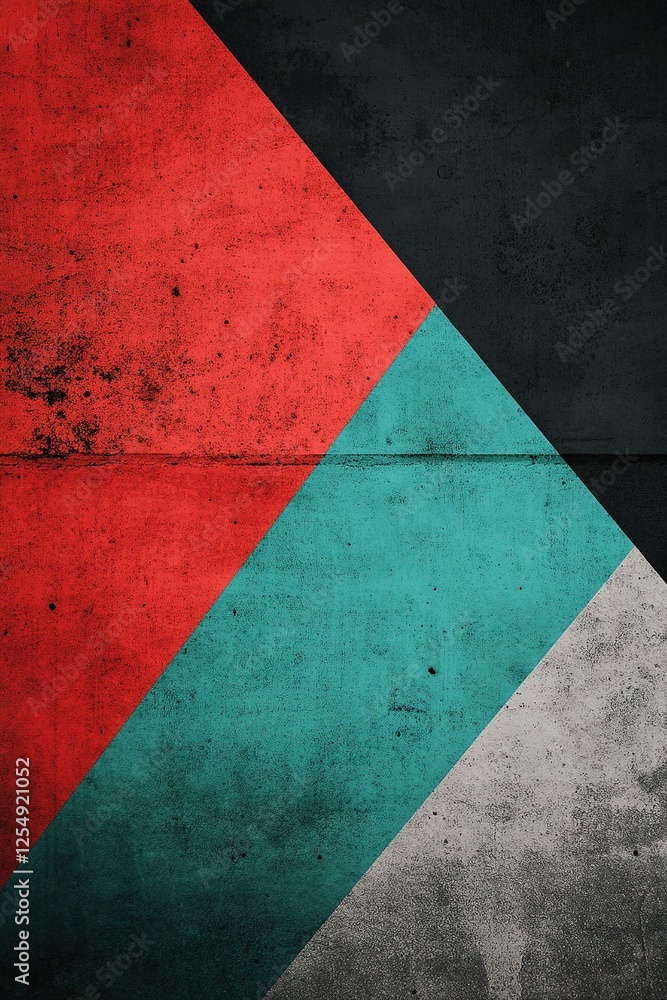 Poster dynamic composition features bold contrasting colors and geometr