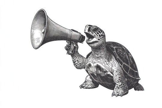 Turttle holding a big megaphone animal turtle black.