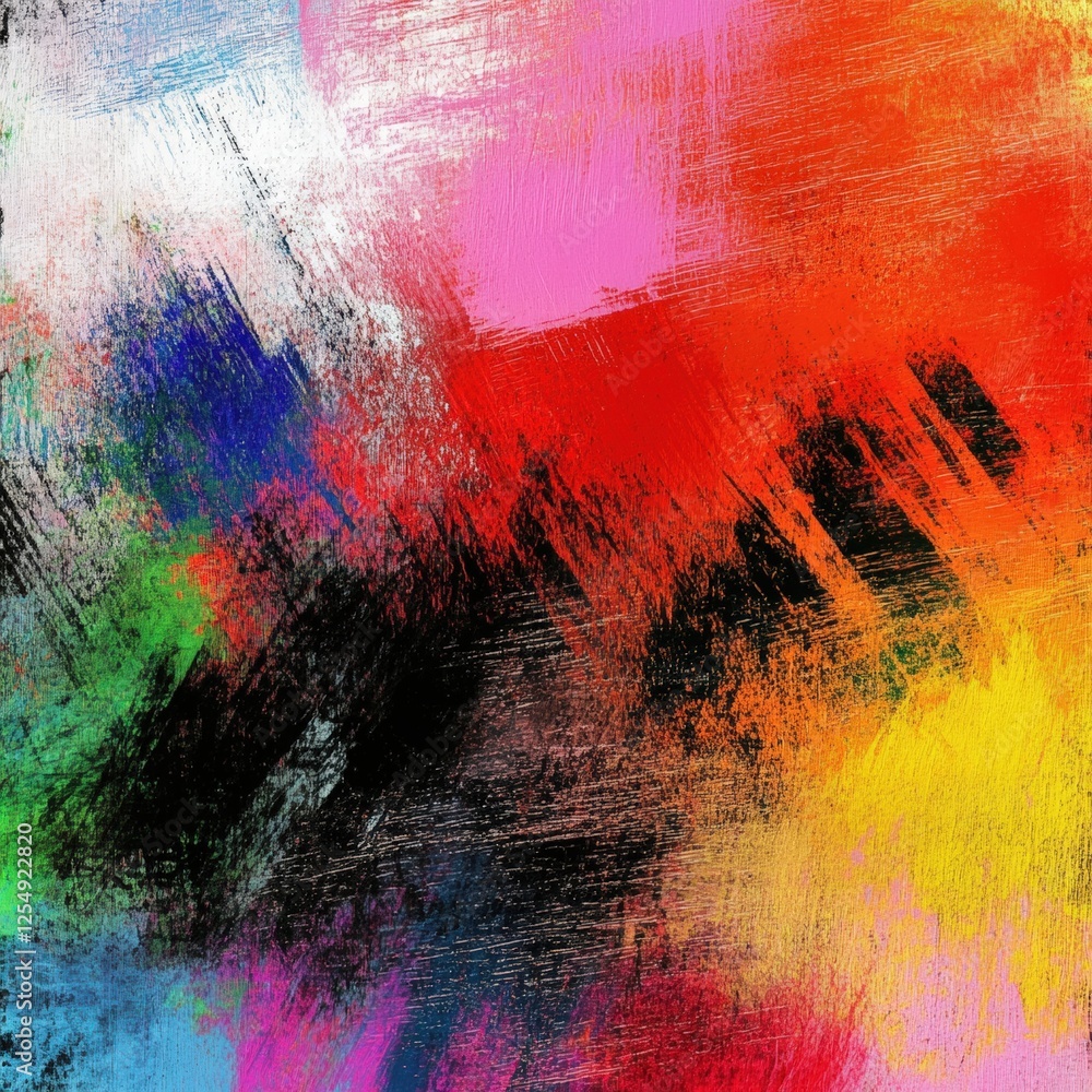 Poster vibrant abstract expressionism: a punch of color and energy captured in a dynamic composition.