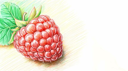 Illustration of juicy raspberries, perfect for culinary-themed designs, vibrant and fresh, capturing the essence of summer fruit, sketchbook style.