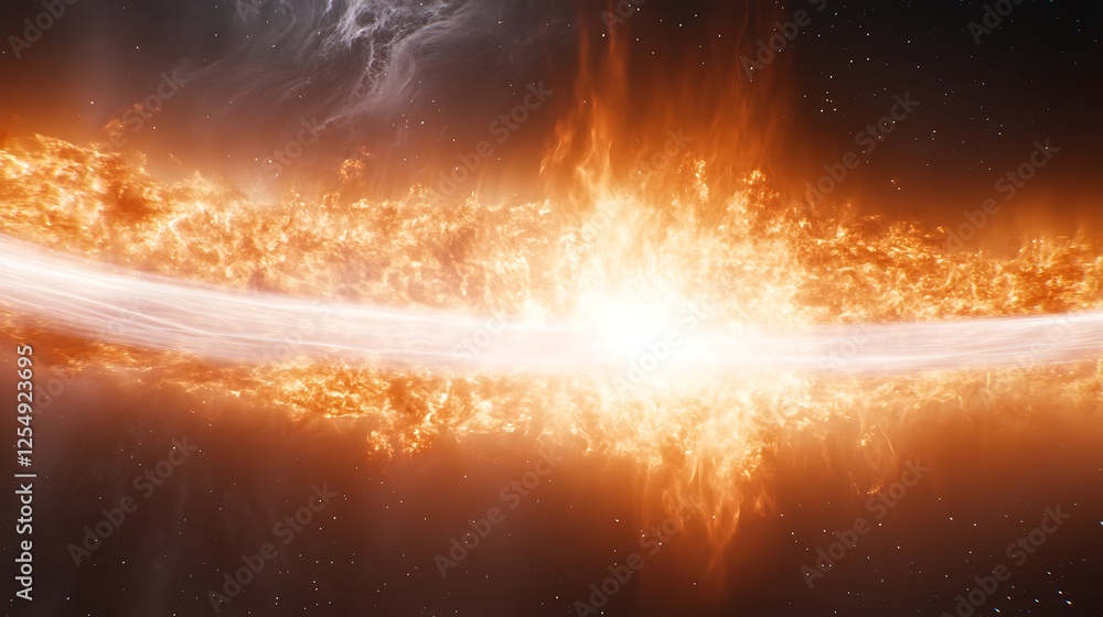 Poster cosmic blaze a fiery celestial event in deep space with ring of light and explosive energy display