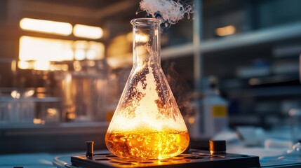 Laboratory Flask Experiment with Bubbling Liquid