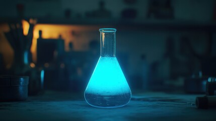 Blue Bioluminescent Fluid in Erlenmeyer Flask