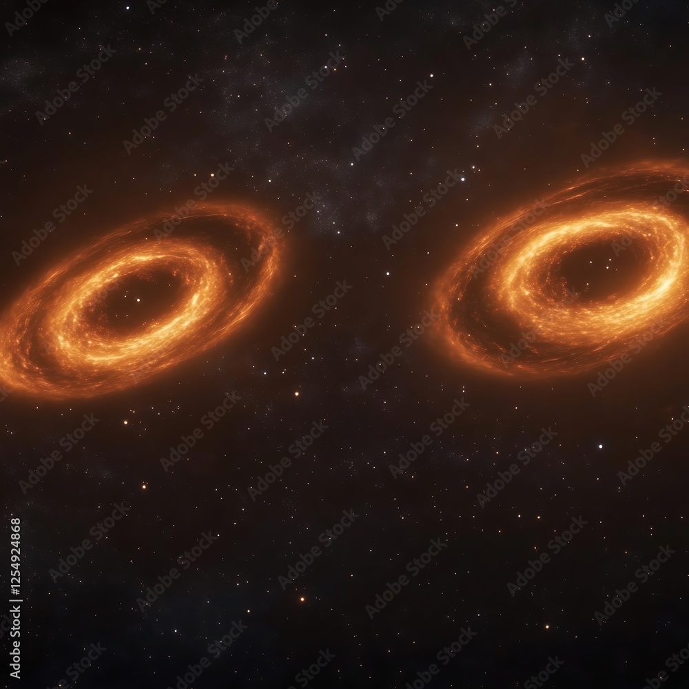 Poster cosmic dance of binary disks spectacular celestial rings in interstellar space dark background stars