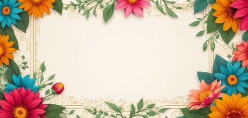 Obraz premium A frame made of colorful spring flowers with a bright and fresh design