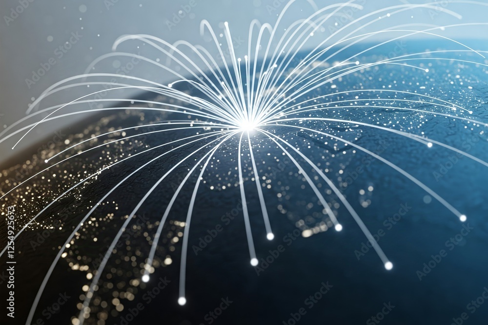 Poster a digital globe with glowing lines emanating from a central point, symbolizing global connectivity a