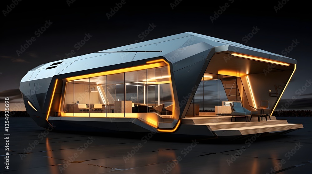 Poster sleek and futuristic cargo container made of advanced materials for modern automated logistics and e