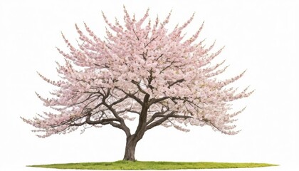 Obraz premium Pink cherry blossom tree in full bloom with delicate branches and petals in a seasonal illustration, on white background
