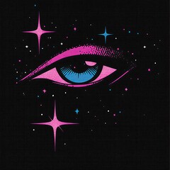 Cosmic Eye Gaze in Starry Sky Mystical Vision Dreamy Illustration Art Design for Spiritual Awakening