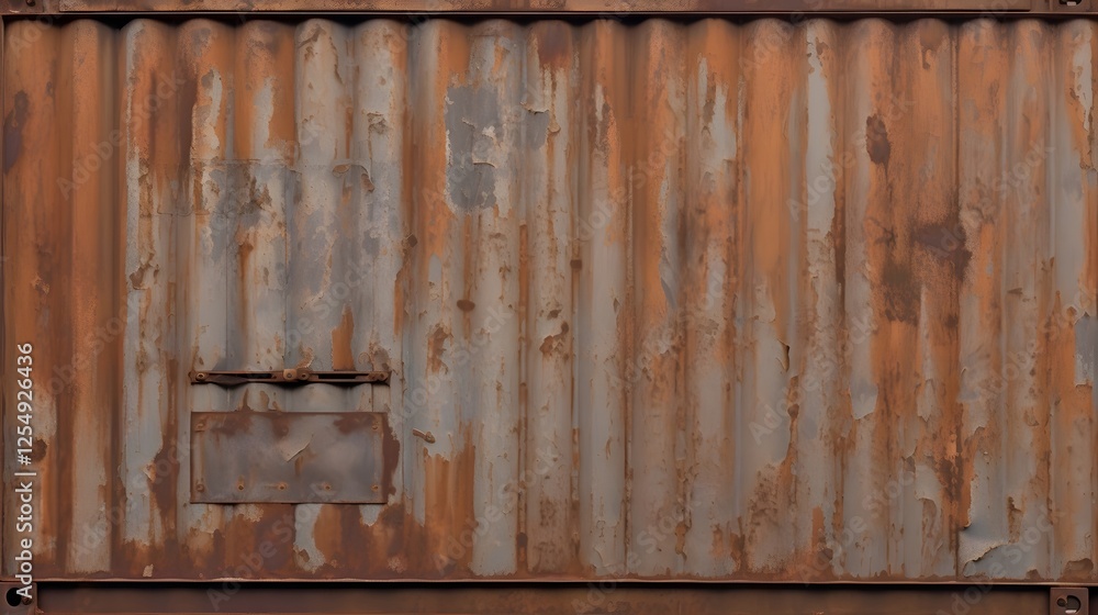 Poster close up view of a heavily weathered and rusted shipping container showcasing intricate textures pat