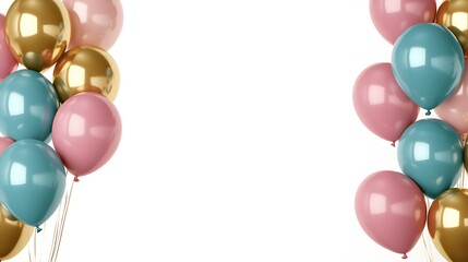 Assorted balloons create a colorful border with a white background