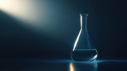 Minimalist Science Concept with Glass Flask and Light