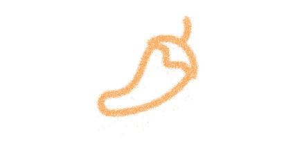 Icon pepper hot is made of yellow grains of sand. Some grains of sand fall down. Transparent background. Black